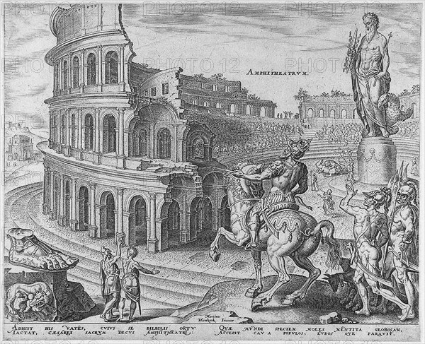 The Colosseum at Rome (from the series The Eighth Wonders of the World) After Maarten van Heemskerck, 1572. Artist: Galle, Philipp (1537-1612)