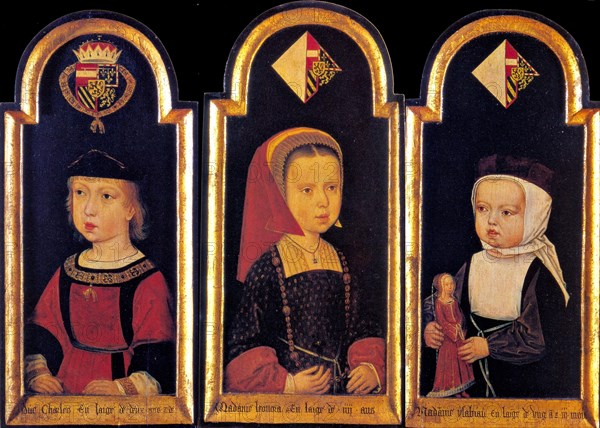 Archduke Charles, the later Holy Roman Emperor Charles V., with his sisters Eleanor and Isabella at the age of 2 years, 1502. Artist: Master of St.Georgsgilde (active ca 1500)