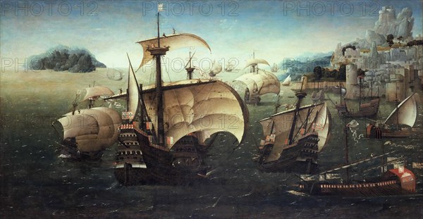 Portuguese Carracks off a Rocky Coast, c.1540. Artist: Patinir, Joachim, follower of