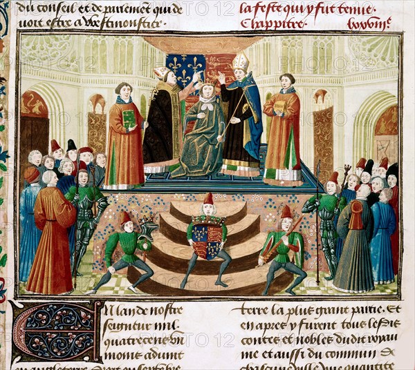 The Coronation of Henry IV of England (Detail of a miniature from the Grandes Chroniques de France by Jean Froissart), ca 1470. Artist: Anonymous