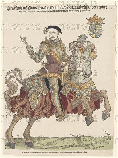 Portrait of King Henry II of France on horseback, 1542-1543. Artist: Anthonisz., Cornelis (1499-1553)