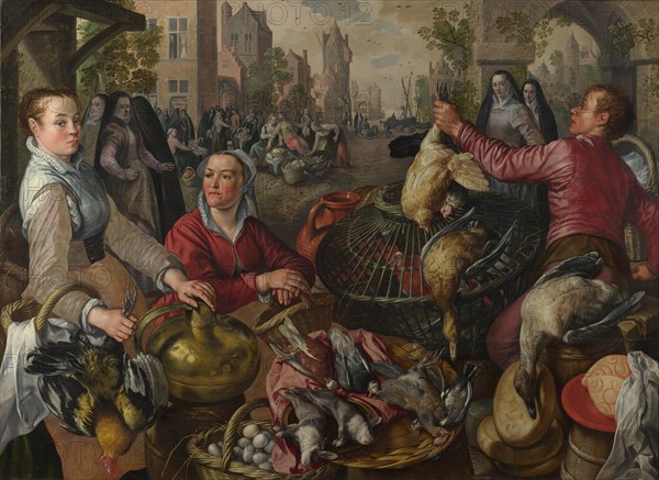 The Four Elements: Air. A Poultry Market with the Prodigal Son in the Background, 1569. Artist: Beuckelaer, Joachim (ca. 1533-1574)