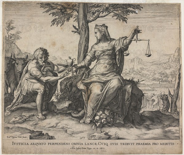 Justice Rewards Toil, 1566. Artist: Cort, Cornelis (1533-1578)