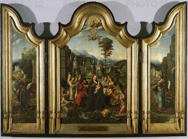 The Holy Family with Saint Catherine and Saint Barbara (Triptych), c. 1505. Artist: Gossaert, Jan (ca. 1478-1532)