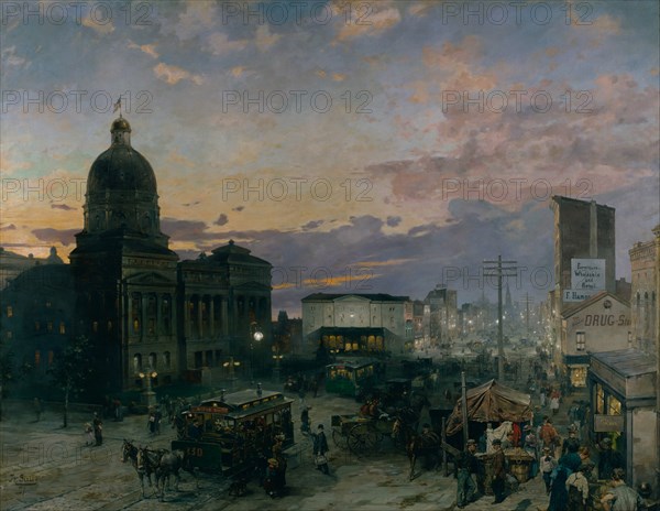 Washington Street, Indianapolis at Dusk, 1892-1895. Artist: Groll, Theodor (1857-1913)