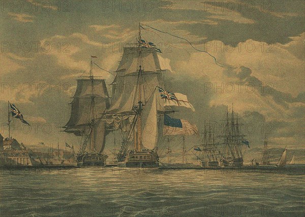 HMS Shannon captures USS Chesapeake, 1 June 1813, 1813. Artist: Schetly, J. G. C. (active 19th century)