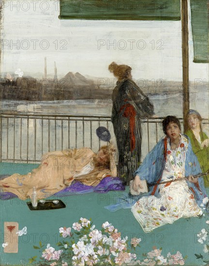 Variations in Flesh Colour and Green: The Balcony, c. 1870. Artist: Whistler, James Abbott McNeill (1834-1903)