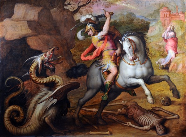 Saint George and the Dragon, c. 1560. Artist: Vasari, Giorgio (1511-1574)