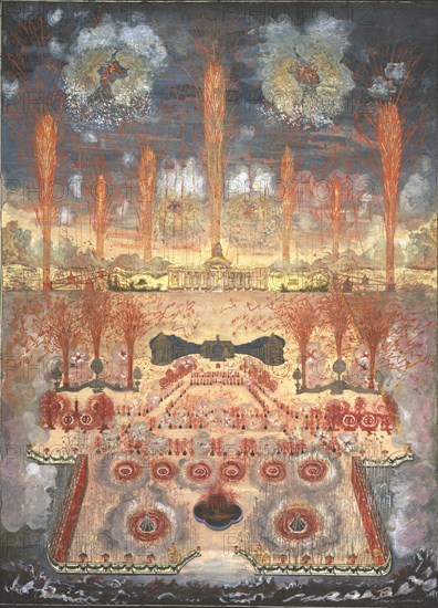 Fireworks and illumination on Juny 16, 1744 in Moscow, Mid of the 18th cen.. Artist: Anonymous