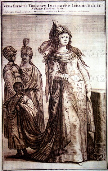 Mehpeyker Sultan with her court servants, 1647. Artist: Anonymous