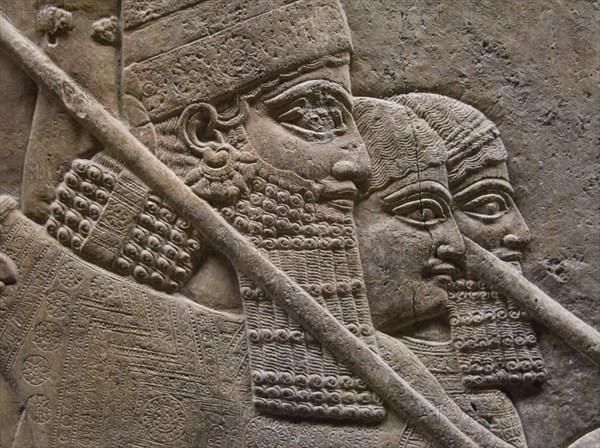 King Ashurnasirpal II during a royal lion hunt, 7th cen. BC. Artist: Assyrian Art