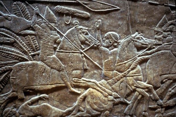 Ashurbanipal at the Battle of Til-Tuba, 650-620 BC. Artist: Assyrian Art