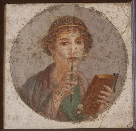 A young woman with book and stylus (So-called Sappho), ca 50. Artist: Master of Herculaneum (1st century)