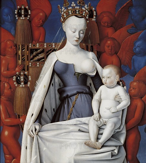 Virgin and Child Surrounded by Angels. Right wing of Melun diptych, c. 1450. Artist: Fouquet, Jean (1420?1481)