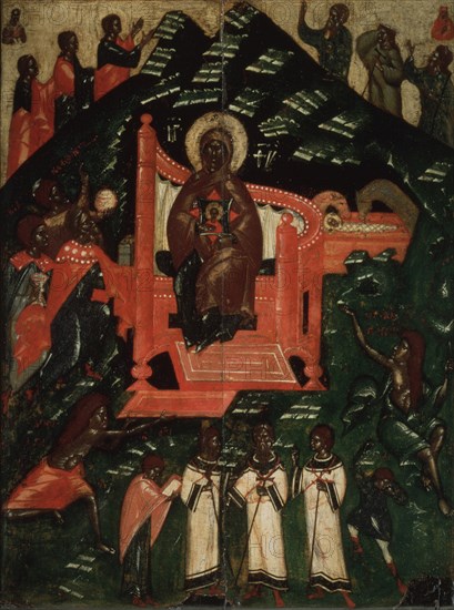 The Synaxis of the Virgin, End of 14th cen.. Artist: Russian icon