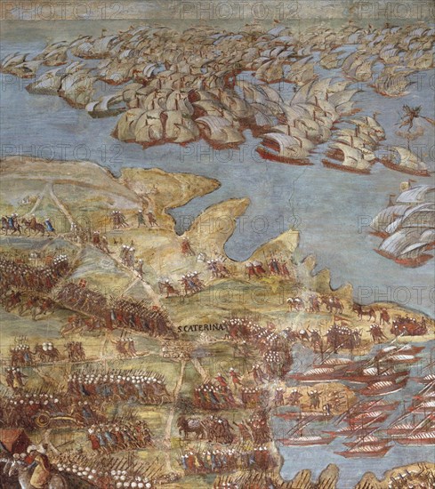 The siege of Malta. Detail. Artist: Perez d'Aleccio (da Lecce), Matteo (1547-1616)