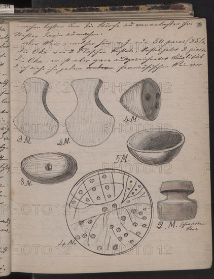 The Schliemann's diary contains sketches of discoveries, 1873. Artist: Schliemann, Heinrich (1822-1890)