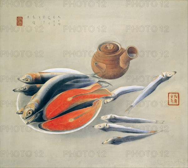 Still Life. Salmon Slices and Sardines, 1924. Artist: Bakusen, Tsuchida (1887-1936)