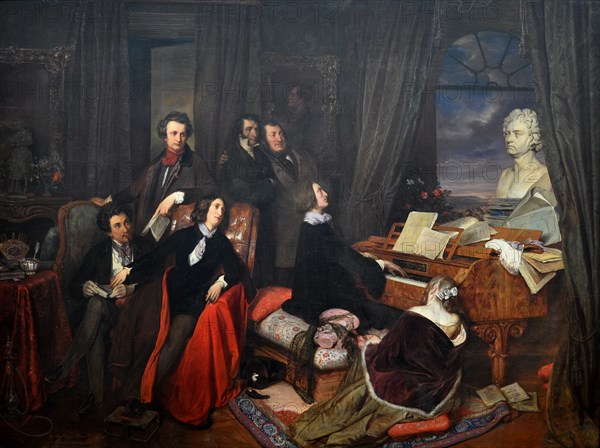 Franz Liszt Fantasizing at the Piano, 1840. Artist: Danhauser, Josef (1805-1845)