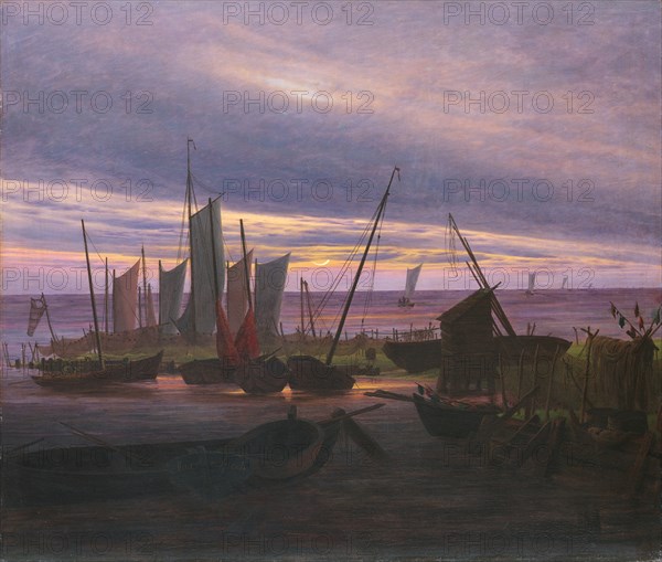 Boats in the Harbour at Evening, c. 1828. Artist: Friedrich, Caspar David (1774-1840)