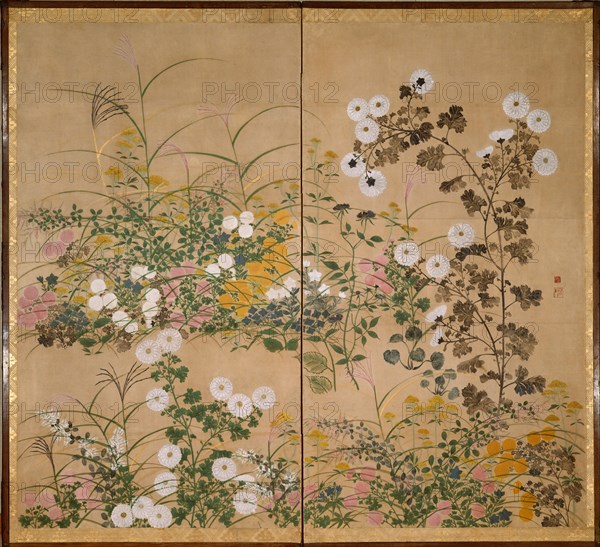 Flowering Plants in Autumn, 18th century. Artist: Korin, Ogata (1658-1716)