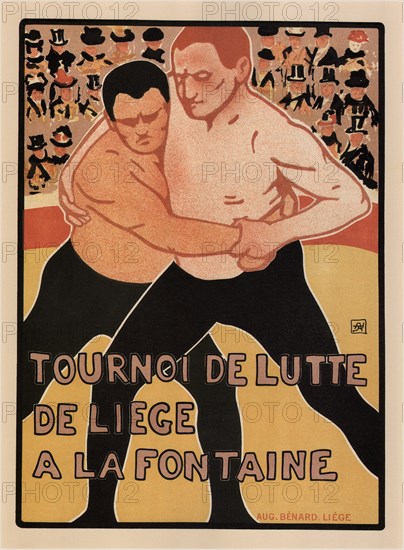 Wrestling tournament, Liège, 1899. Artist: Rassenfosse, Armand (1862-1934)