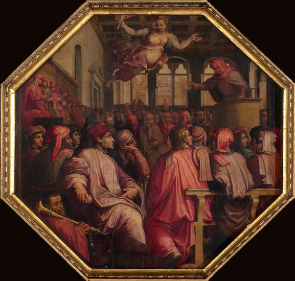 Speech by Antonio Giacomini for the war against Pisa in the Sala dei Duecento, 1563-1565. Artist: Vasari, Giorgio (1511-1574)