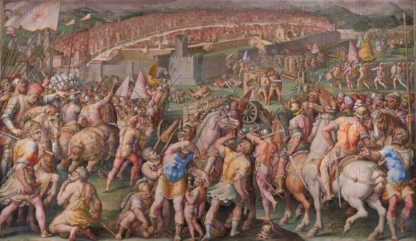 The storming of the fortress of Stampace in Pisa, 1568-1571. Artist: Vasari, Giorgio (1511-1574)