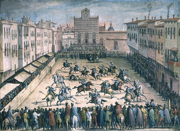 Horse Joust at the Piazza Santa Croce, 1561-1562. Artist: Stradanus (Straet, van der), Johannes (1523-1605)