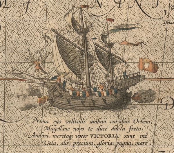 The Victoria, a Spanish carrack, ship of Ferdinand Magellan?s Armada de Molucca. (Aus Maris Pacific Artist: Ortelius, Abraham (1527-1598)