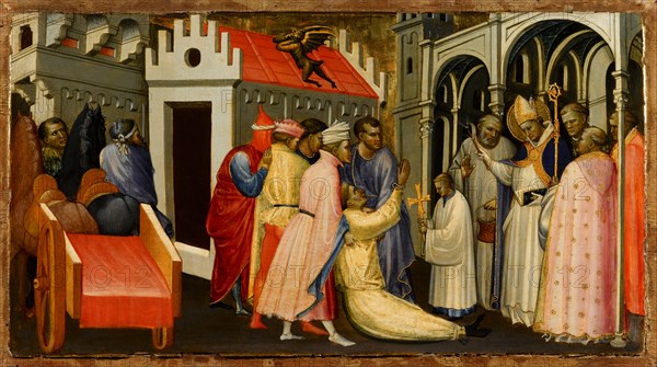 Saint Hugh of Lincoln Exorcises a Man Possessed by the Devil, 1404-1407. Artist: Starnina, Gherardo (c. 1364-1413)