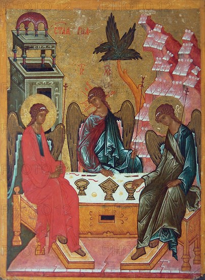 The Holy Trinity, 15th century. Artist: Russian icon