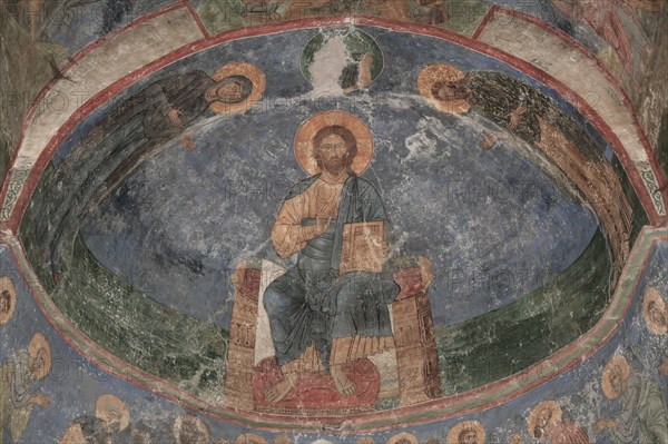 Christ Enthroned (Saviour of the World), 12th century. Artist: Ancient Russian frescos