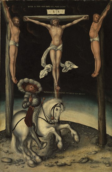 The centurion Longinus among the crosses of Christ and the two thieves, 1539. Artist: Cranach, Lucas, the Elder (1472-1553)