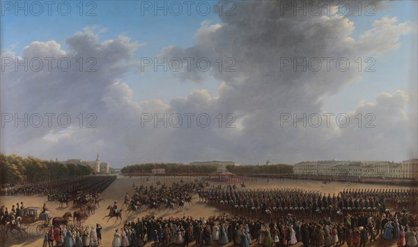 Parade Celebrating the End of Military Action in the Kingdom of Poland on Tsaritsa Meadow in St Pete Artist: Chernetsov, Grigori Grigorievich (1802-1865)