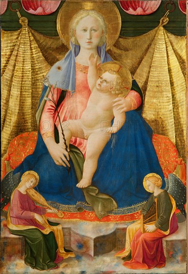 Madonna of Humility with Two Musician Angels, c. 1450. Artist: Strozzi, Zanobi (1412-1468)