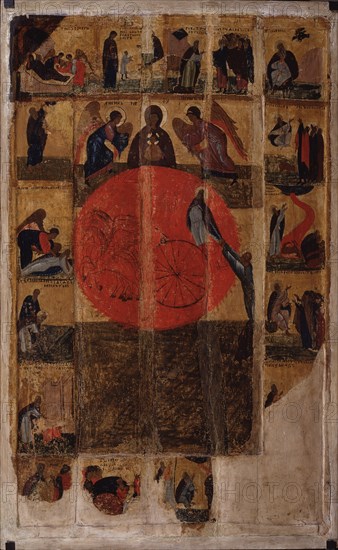 The Prophet Elijah with Scenes from His Life, End of 14th cen.. Artist: Russian icon