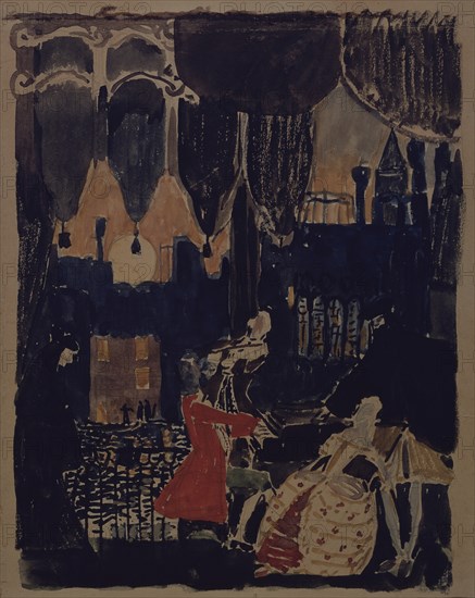 Stage design for the opera Mozart and Salieri by N. Rimski-Korsakov, 1902 (?). Artist: Golovin, Alexander Yakovlevich (1863-1930)
