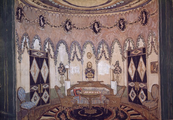 Stage design for the theatre play Two Brothers by M. Lermontov, 1915. Artist: Golovin, Alexander Yakovlevich (1863-1930)