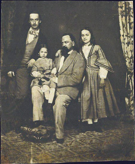 Alexander Herzen with his children after the death of his wife Natalie Artist: Anonymous
