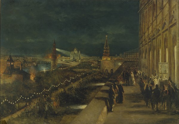 Illumination of Moscow on the occasion of the Coronation of Emperor Alexander III on 15th May 1883. Artist: Makovsky, Nikolai Yegorovich (1842-1886)