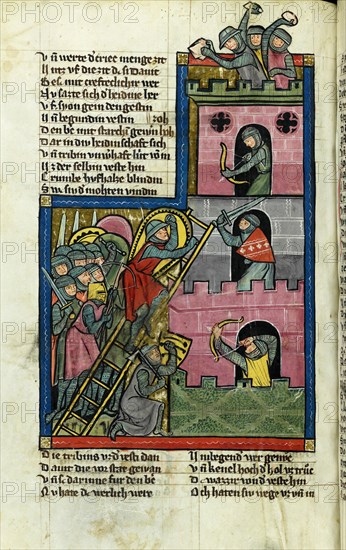 Taking a Castle in Jerusalem (From the Chronicle of the World (Weltchronik) by Rudolf von Ems). Artist: Master of the Chronicle of the World (Weltchronik) (active ca 1300)
