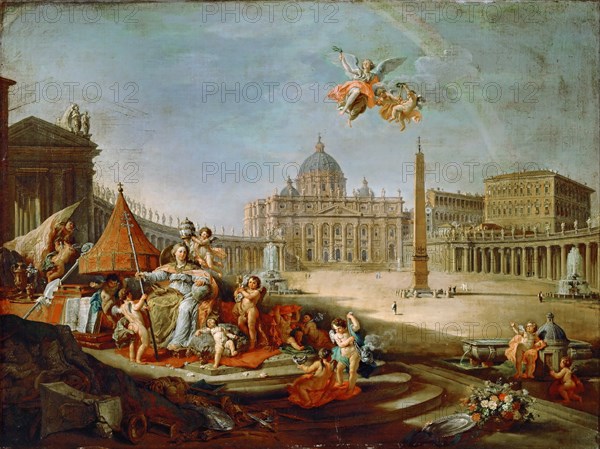 Piazza San Pietro, Rome with an allegory of the Triumph of the Papacy. Artist: Panini, Giovanni Paolo (1691-1765)