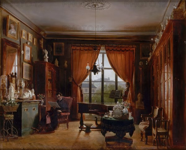 Pierre-Joseph-Guillaume Zimmermann in his Apartment in the Square d'Orléans, Paris. Artist: Lafaye, Prosper (1806-1883)