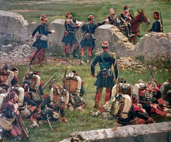 Evening of the battle of Rezonville (Gravelotte). Grenadiers of the Imperial Guard at rest, 16 Augus Artist: Detaille, Édouard (1848-1912)