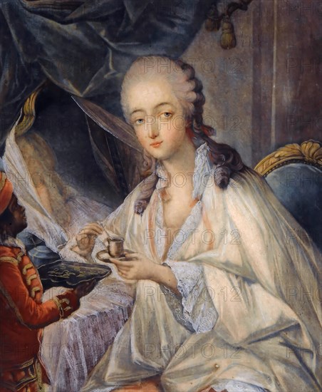 Jeanne Bécu, comtesse Du Barry (1743-1793) with a cup of coffee. Artist: Gautier Dagoty, Jean-Baptiste André (1740-1786)