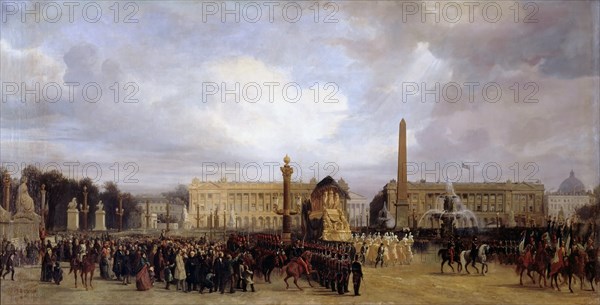 The Funeral Cortege of Napoleon I Passing Through the Place de la Concorde 15 December 1840. Artist: Guiaud, Jacques (1810-1876)