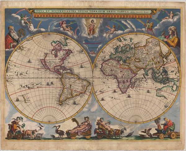 Double hemisphere map of the World. Artist: Blaeu, Joan (1596-1673)