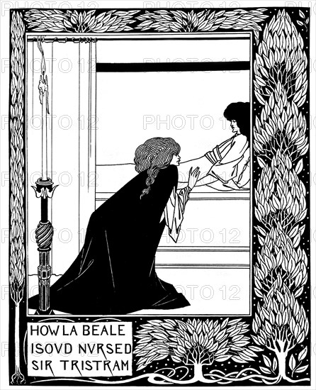 How La Beale Isoud Nursed Sir Tristram. Illustration to the book Le Morte d'Arthur by Sir Thomas M Artist: Beardsley, Aubrey (1872?1898)