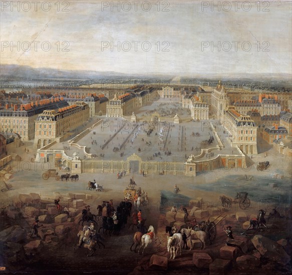 View of the palace of Versailles from the Place d'Armes in 1722. Artist: Martin, Pierre-Denis II (1663-1742)